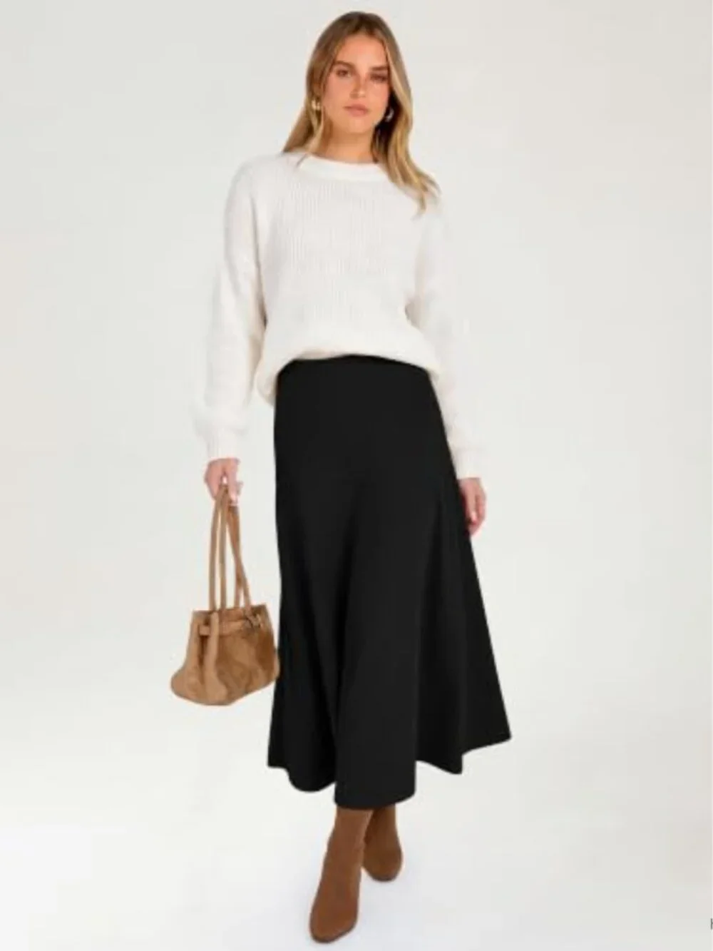 A-Line High Waist Midi Skirt Pleated Flowy Swing